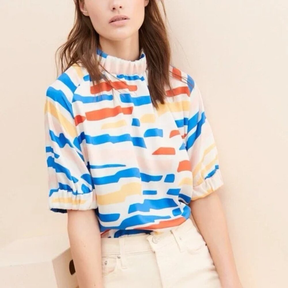 Anthropologie Corey Lynn Calter Multicolor Striped Puff Sleeve Top